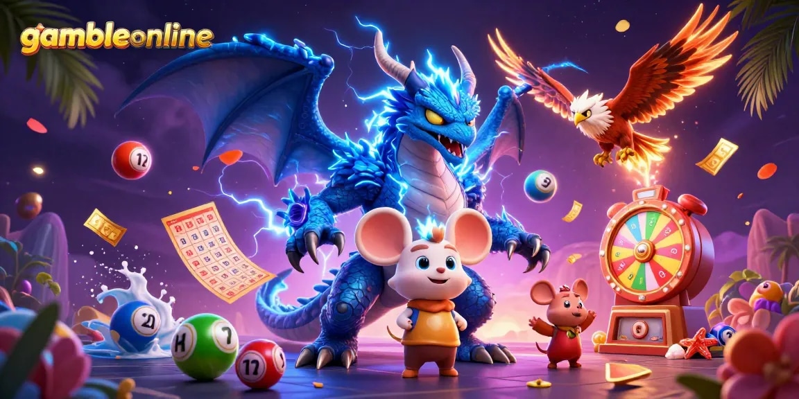 Experience the thrill of gambling at gambleonline with dynamic casino elements and vibrant characters.