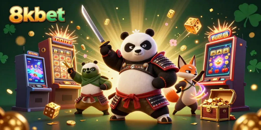 Experience thrilling gameplay at 8xbet with a vibrant casino scene featuring animated characters and dynamic elements.
