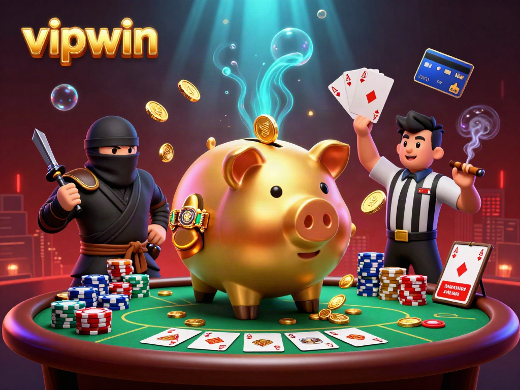 Experience thrilling wins and excitement with vipwin through gold coins raining from gaming characters in dynamic action.