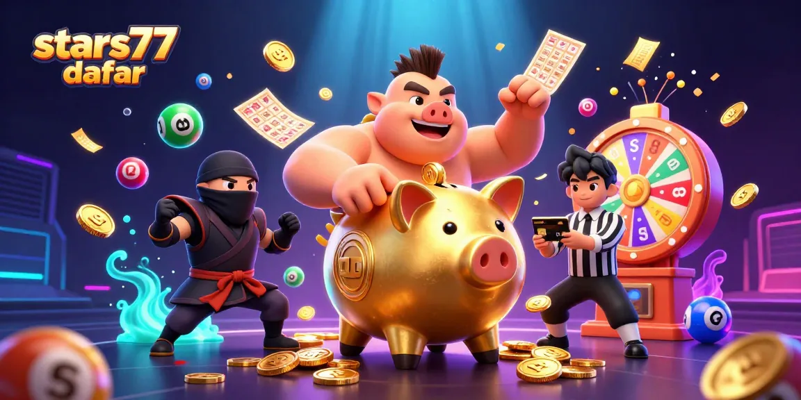 Menangkan permainan dengan stars77 daftar sambil berhadapan dengan piggy bank raksasa dan ninja dompet.