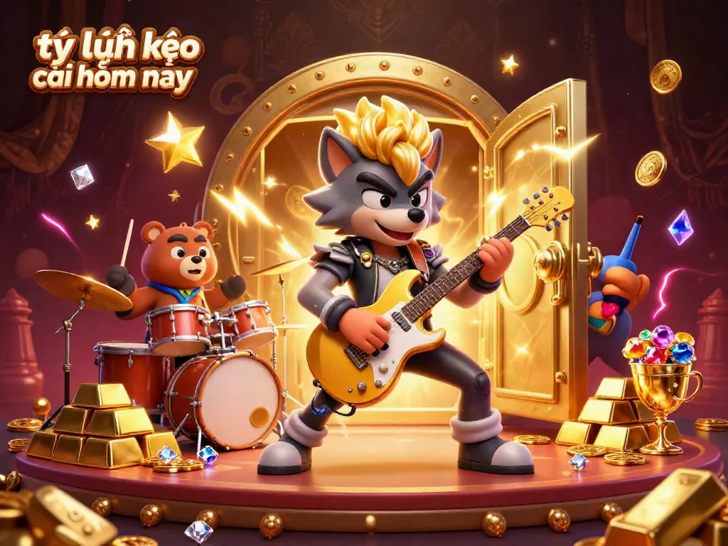 Bet on tỷ lệ kèo nhà cái hôm nay while enjoying a vibrant casino scene with golden treasures and energetic characters.
