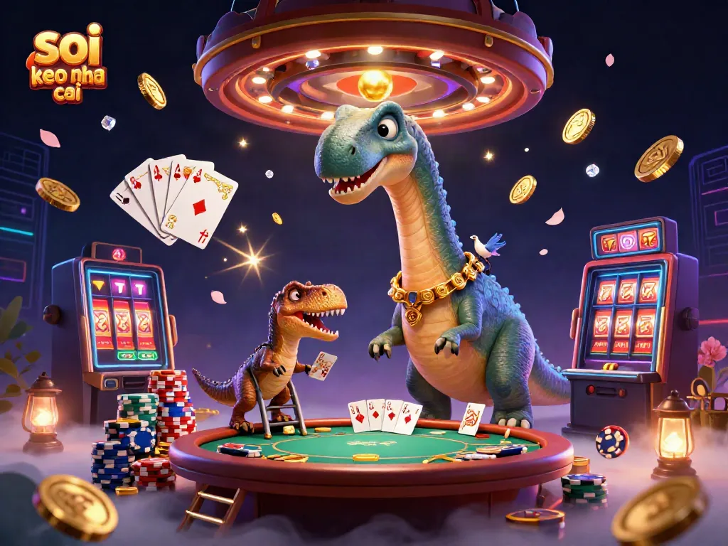 Experience thrilling moments with soi keo nha cai at a vibrant casino featuring cartoon dinosaurs.